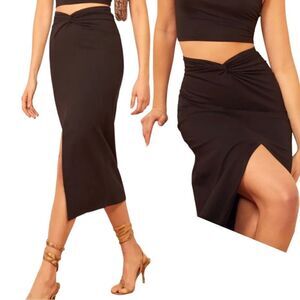 Reformation Twist Waist gathered Split Skirt size Medium black fitted NWT